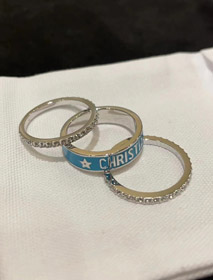 Dior gold letter blue enamel diamond ring set three-piece set -0193
