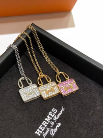 Hermes padlock diamond rose gold pendant chain necklace-0321  