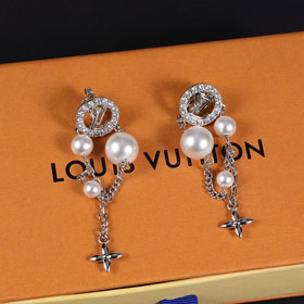 Louis Vuitton LV silver letter diamond pearl tassel earrings-3765  