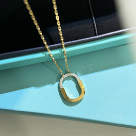 Tiffany mini U-shaped lock half diamond two-tone necklace-3861  